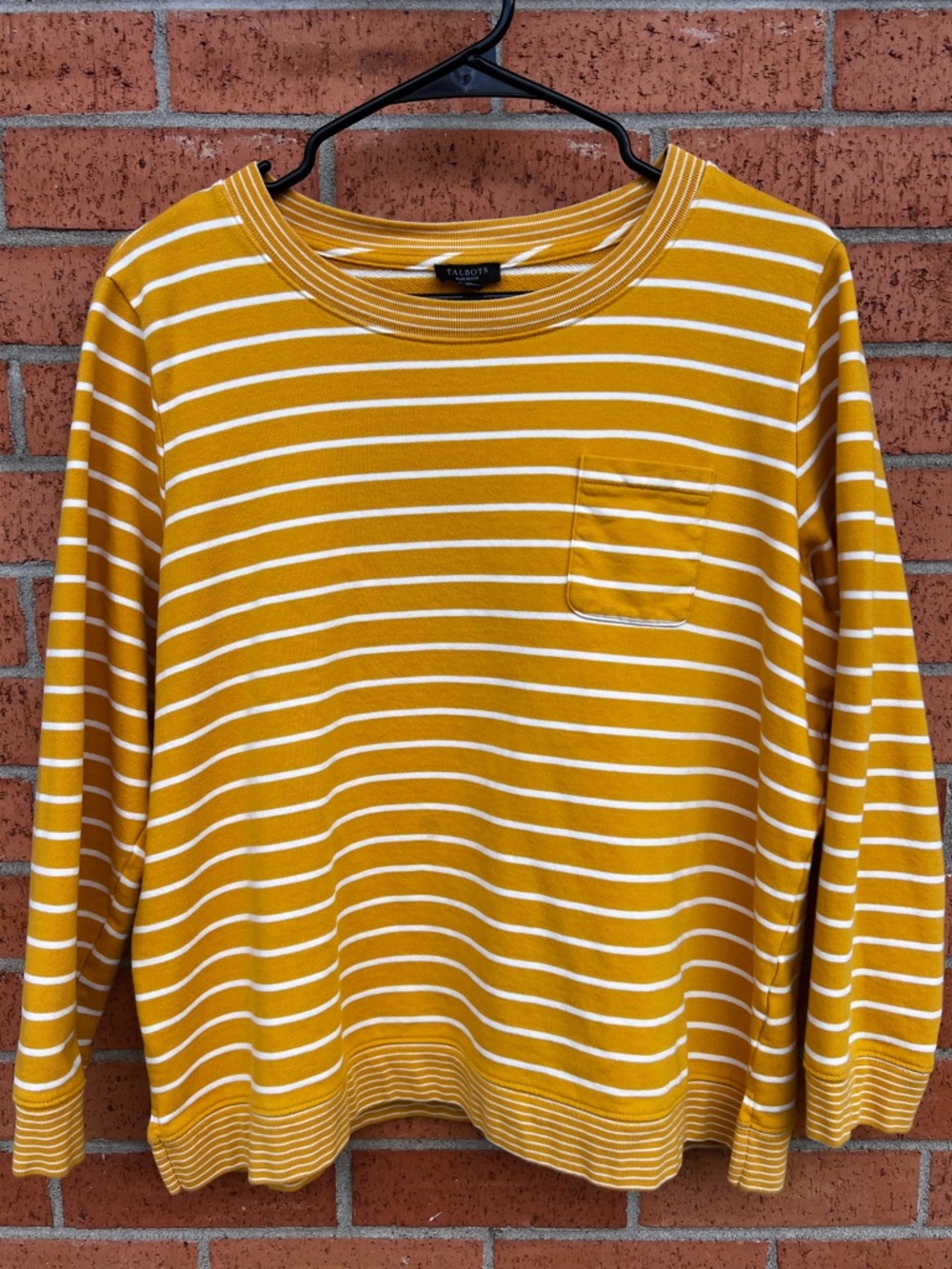 Talbots Mustard Yellow Striped Top Women’s Petite XL 1X Long Sleeve Cotton